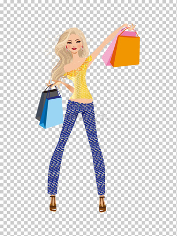 開心購物手舉購物袋的美女模特矢量圖插畫素材