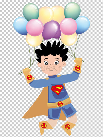 矢量图超人举手拿气球的小男孩