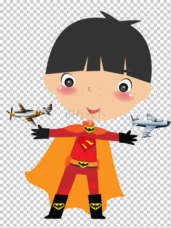 矢量图酷酷的超人小男孩玩具飞机