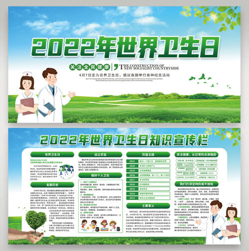 绿色2022世界卫生日展板