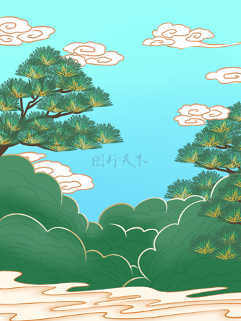 国潮松树插画