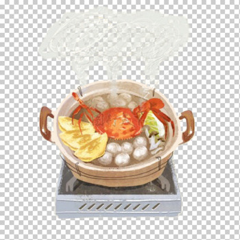 手绘电炉砂锅苹果蒸螃蟹海鲜火锅免抠美食