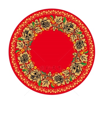 传统 欧式俄式 圆形花卉图案背景贴图红底棕色环行花