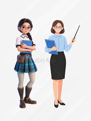 简约卡通女教师形象教学场景插画