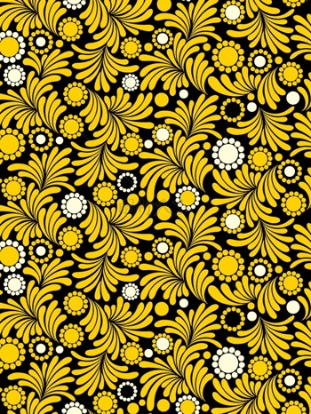 传统 欧式俄式花卉底图底纹  图案背景贴图 黑底黄白花