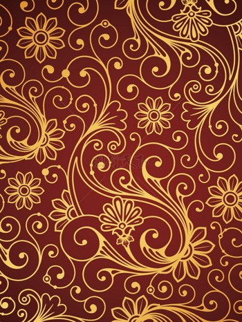 传统 欧式俄式花卉底图底纹  图案背景贴图 红底金色凤尾图案