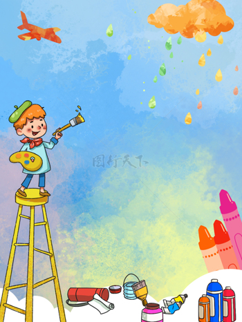儿童涂鸦水彩画笔油画放风筝广告背景