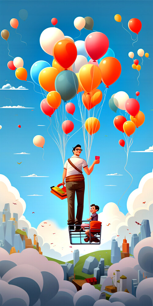 五彩气球追逐飞父亲节快乐海报