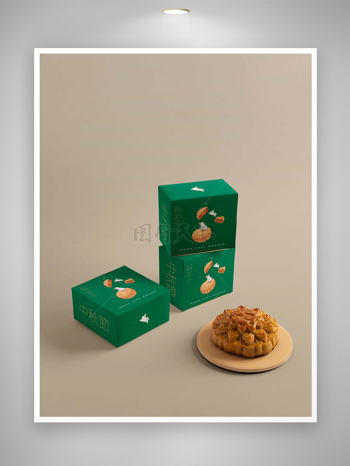中秋节月饼国潮卡通绿色包装盒