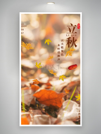 落叶在地面上立秋节气海报