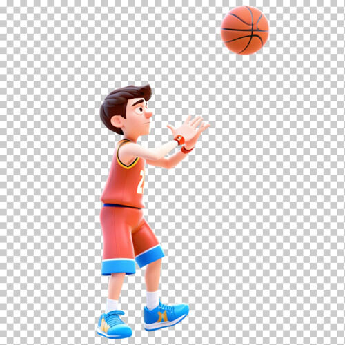 趣味可爱3D卡通红色球衣篮球少年